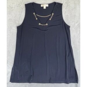 Michael Kors Shirt‎ Womens Petite Large Black Gold Chain Office Siren Boss Babe